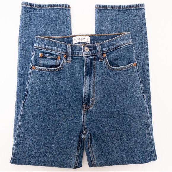 ABERCROMBIE & FITCH Ultra High Rise Ankle Straight Jeans Medium Wash Size 0 / 25 - Picture 5 of 9